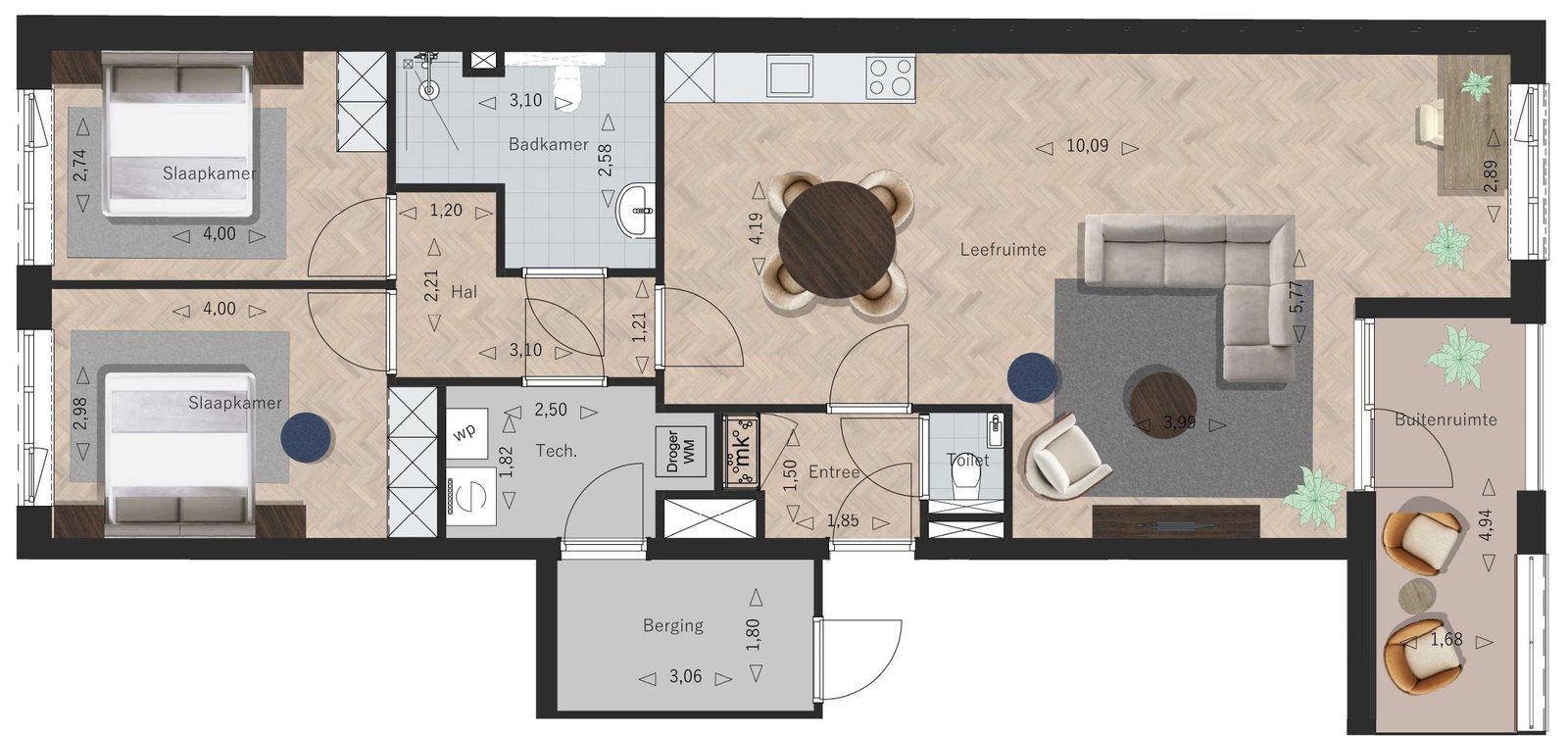 Sfeerplattegrond Appartement 3, La Licorne Oostburg