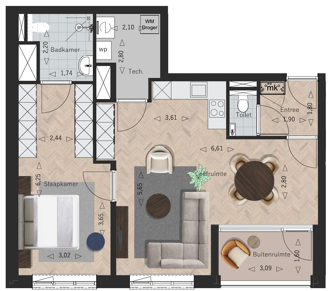 Sfeerplattegrond Appartement 5, La Licorne Oostburg