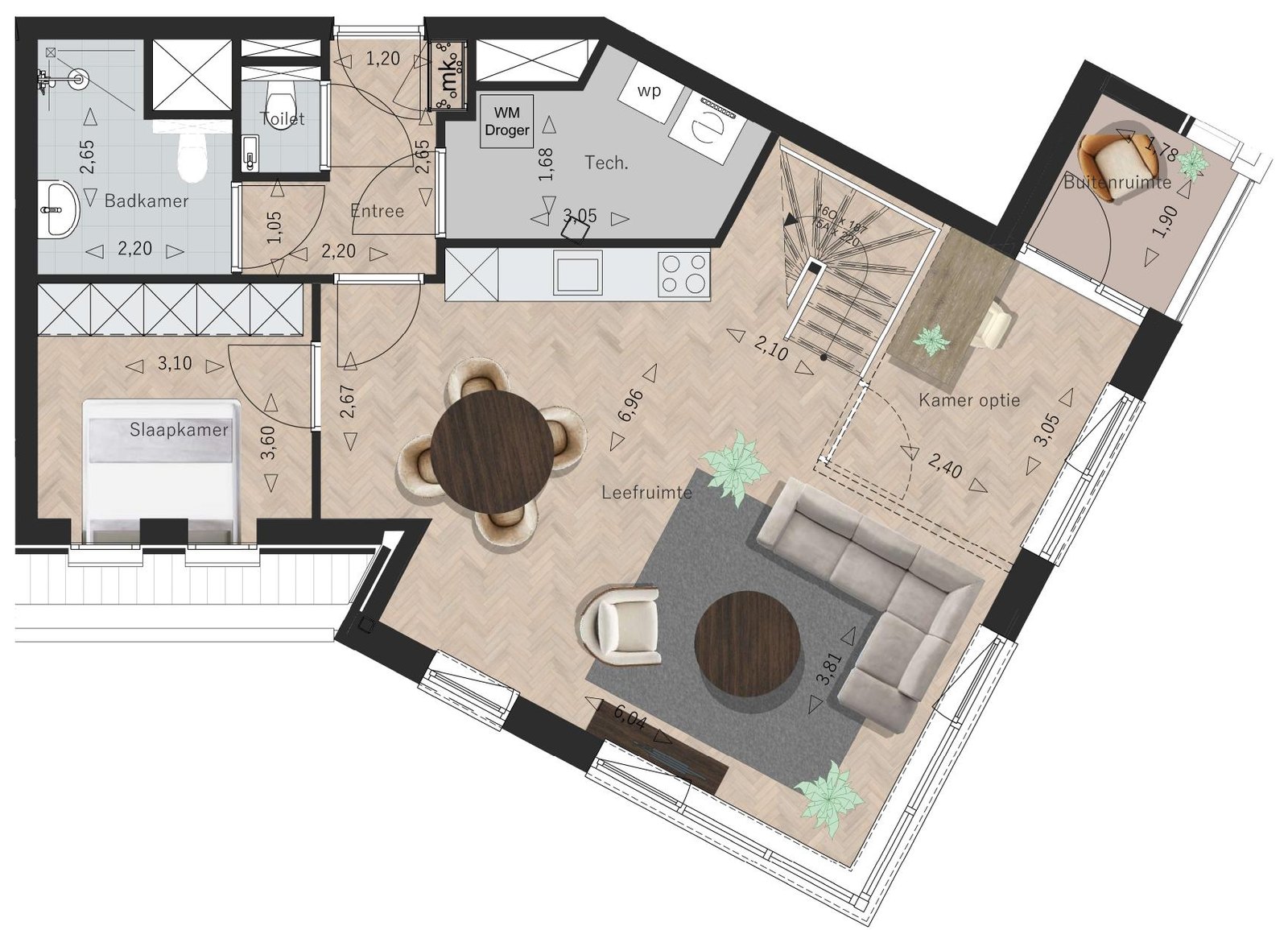 Sfeerplattegrond Appartement 12, La Licorne Oostburg